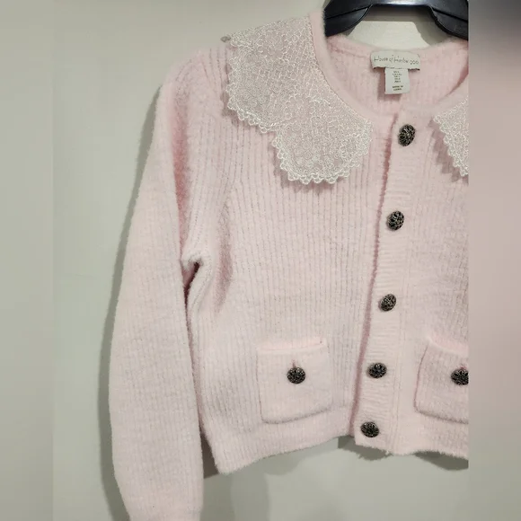 House Of Harlow 1960 Soft Pink Cardigan With Lace Collar - Picture 14 of 16
